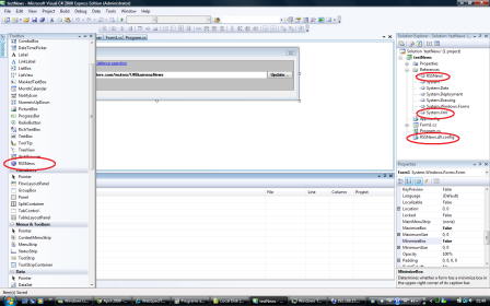 Screenshot of Dynamic RSS News Control for .NET 2 on a windows form in C# Express Edition 2008 (using .NET v3.5)
