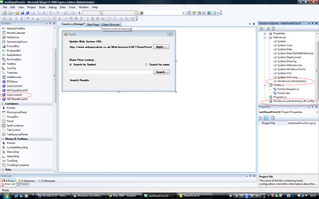 Screenshot of Share Price Control on a windows form in C# Express Edition 2008 (using .NET v3.5)